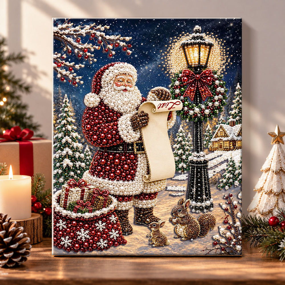 Santa checking wish list pearl diamond painting kit for beginners