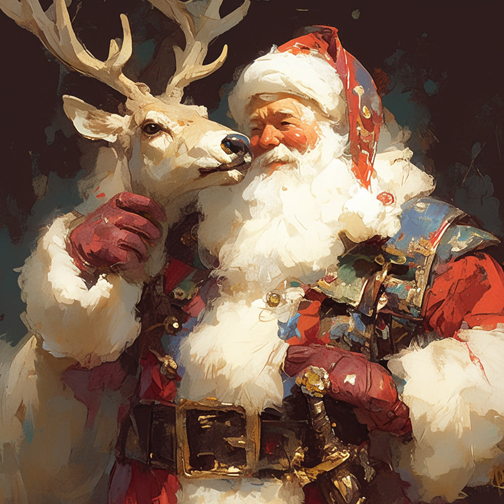 Santa claus and reindeer cross stitch kit for beginners