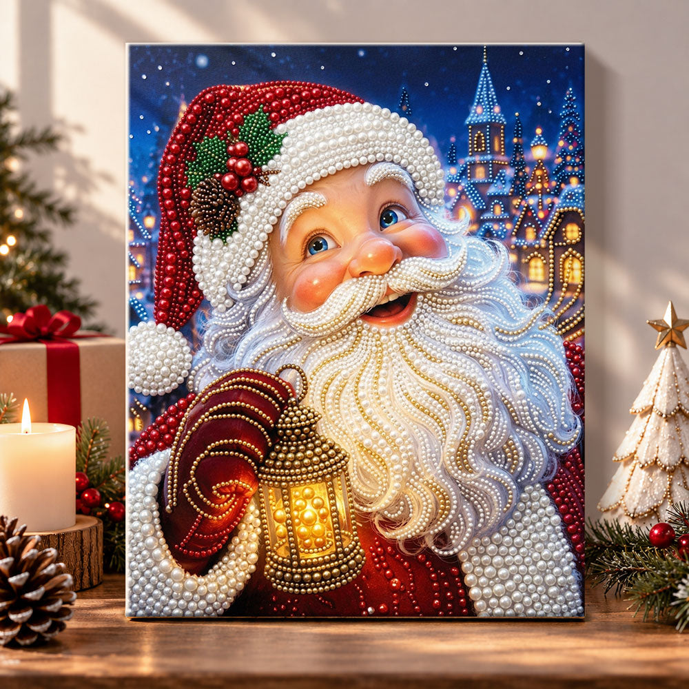Santa claus holding lantern pearl diamond painting kit for beginners