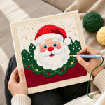 Creating handmade santa claus portrait punch needle artwork