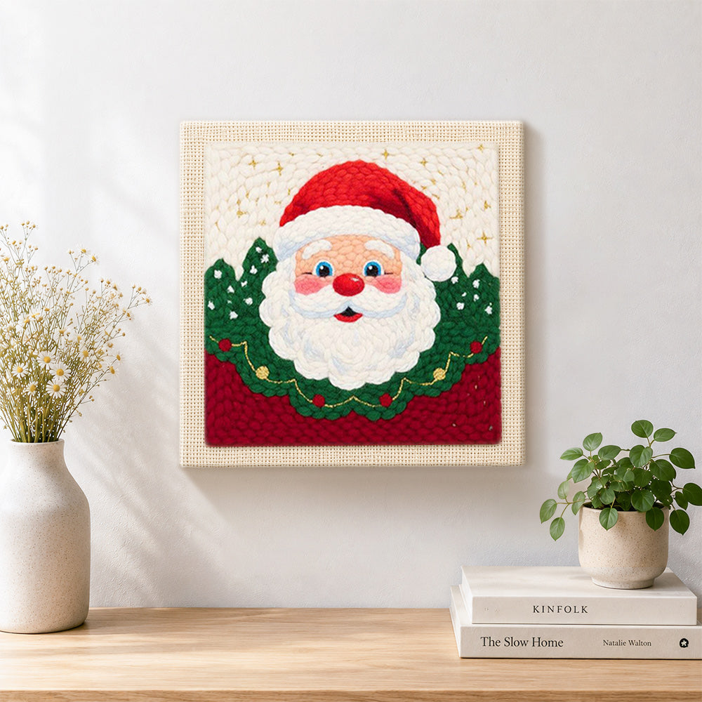 Finished santa claus portrait artwork displayed on a wall