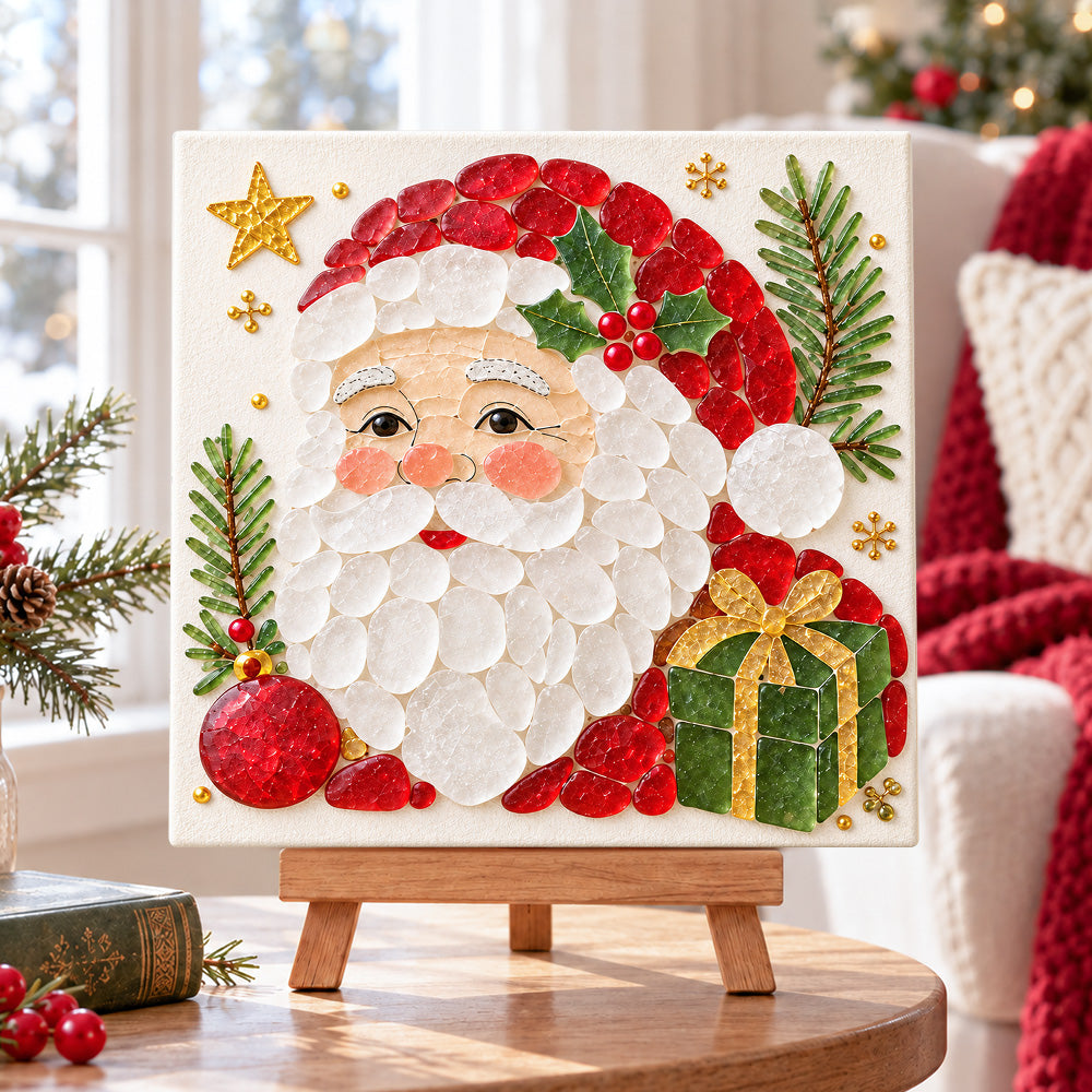 Santa claus sea glass art kit displayed as seasonal home decor