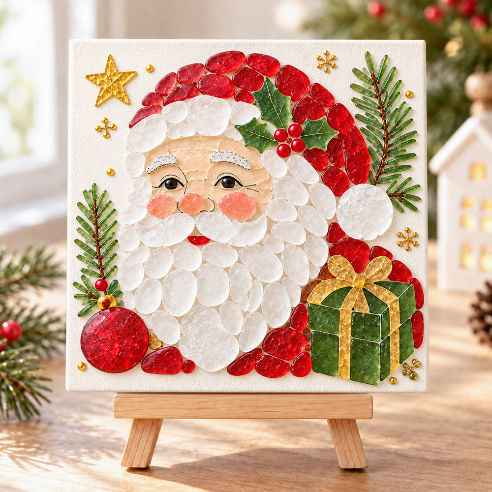 Santa claus sea glass art kit finished artwork on display