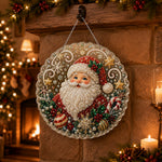 Finished santa claus with candy cane pearl diamond painting artwork displayed as holiday home decor