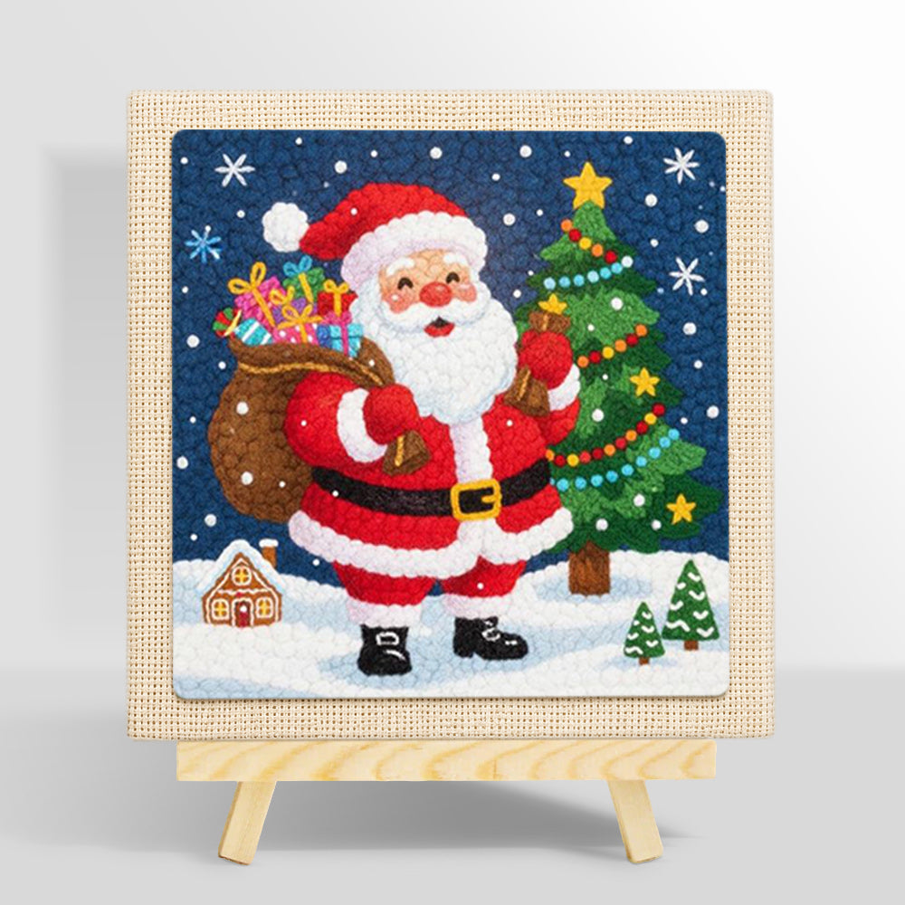 Santa claus with gift sack punch needle kit for beginners