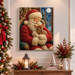Finished santa cuddling baby deer pearl diamond painting artwork displayed as holiday home decor
