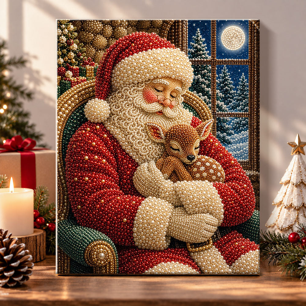 Santa cuddling baby deer pearl diamond painting kit for beginners