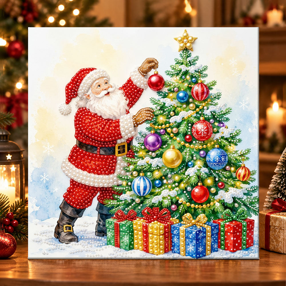 Santa decorating christmas tree pearl diamond painting kit for beginners