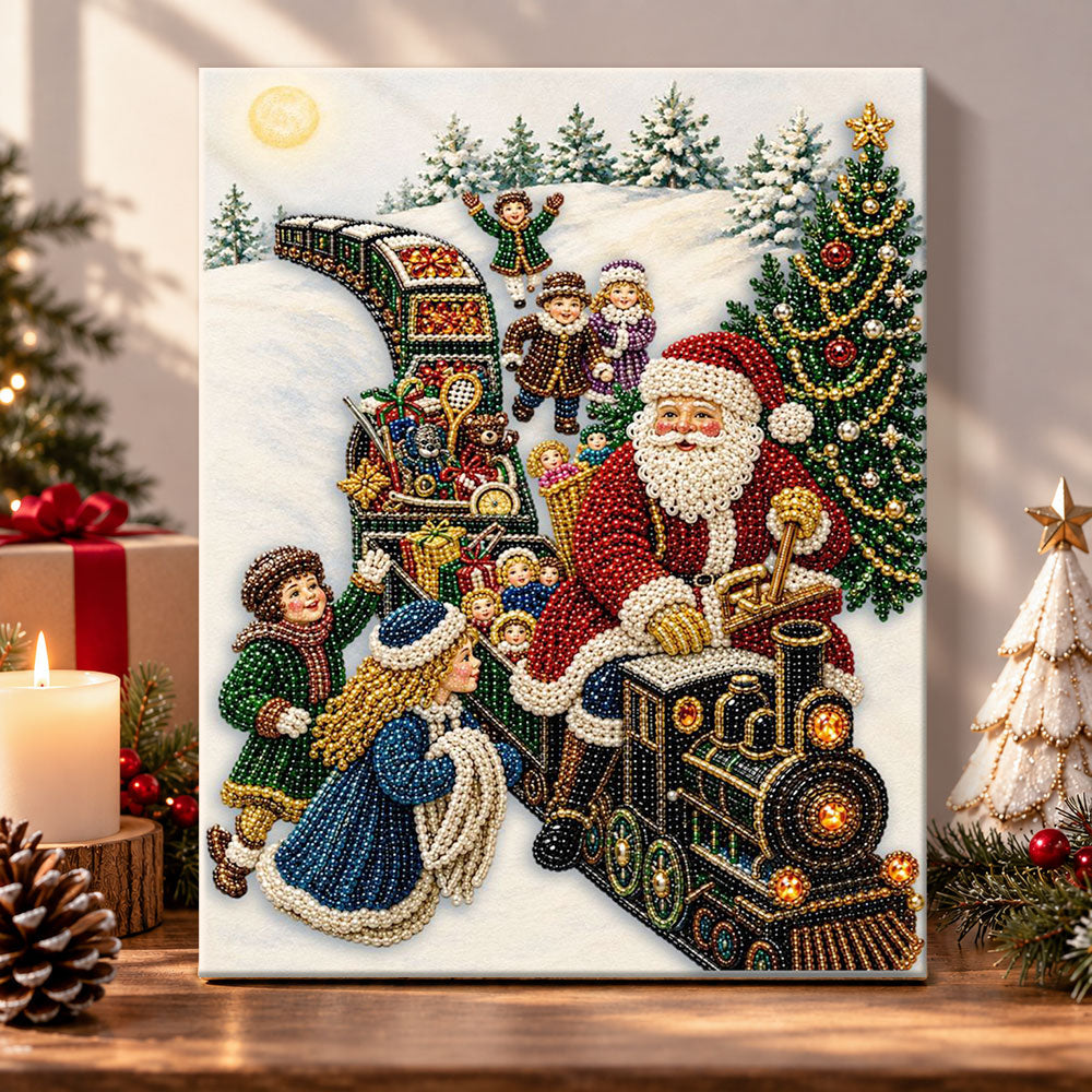 Santa driving christmas train pearl diamond painting kit for beginners
