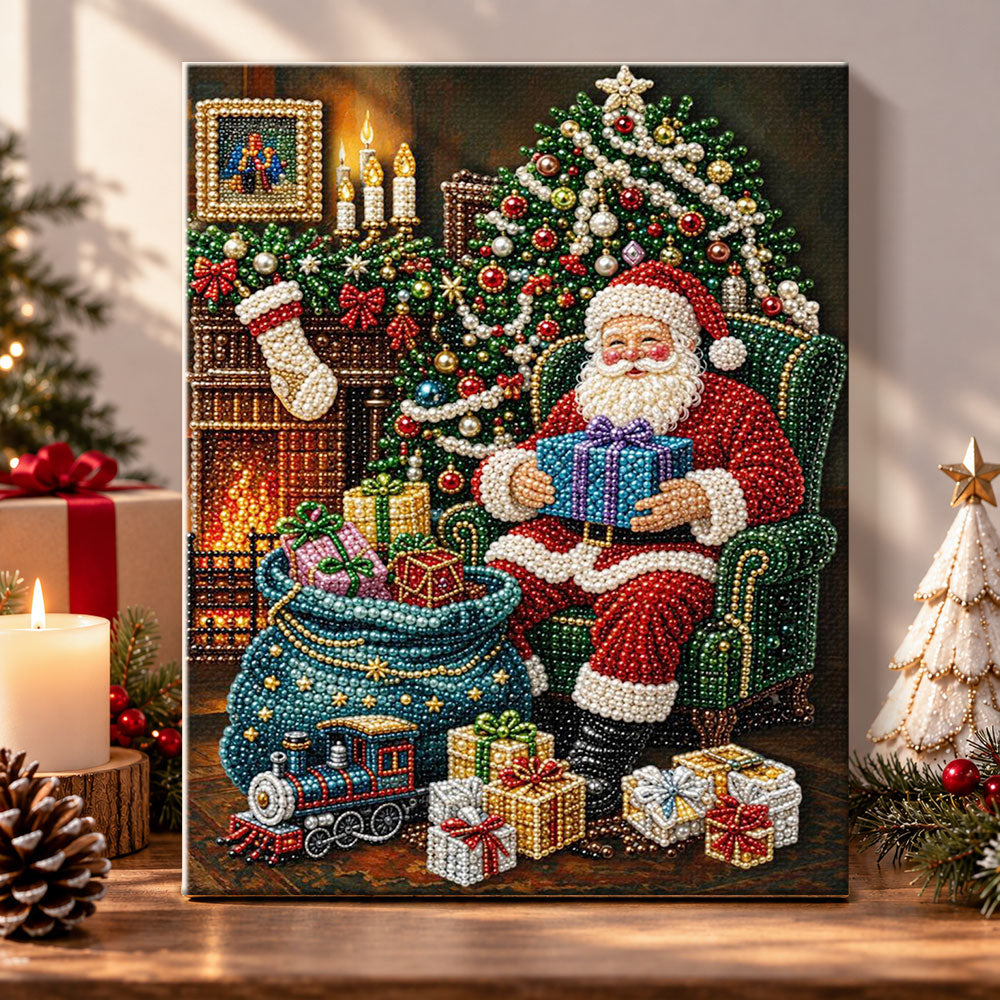 Santa enjoying christmas gifts pearl diamond painting kit for beginners