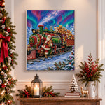 Finished santa express polar train pearl diamond painting artwork displayed as holiday home decor