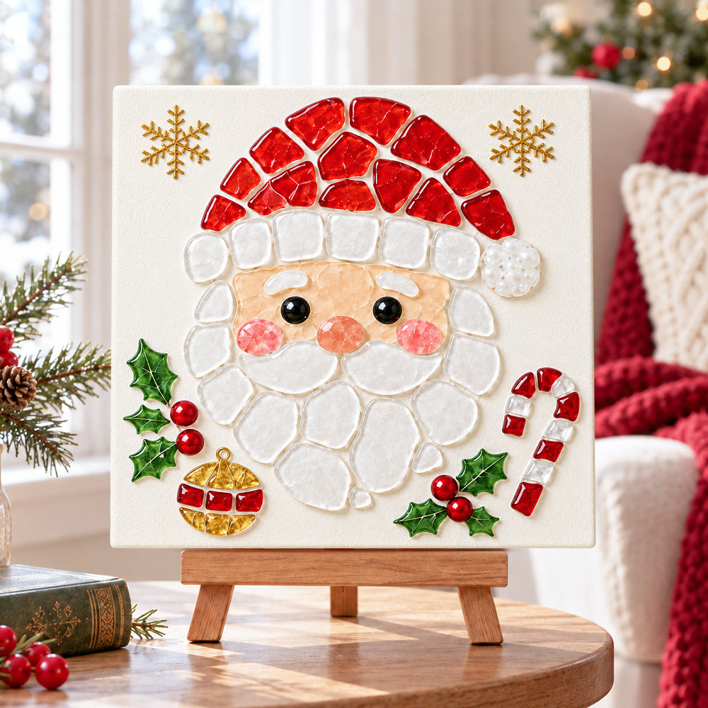 Santa face sea glass art kit displayed as seasonal home decor