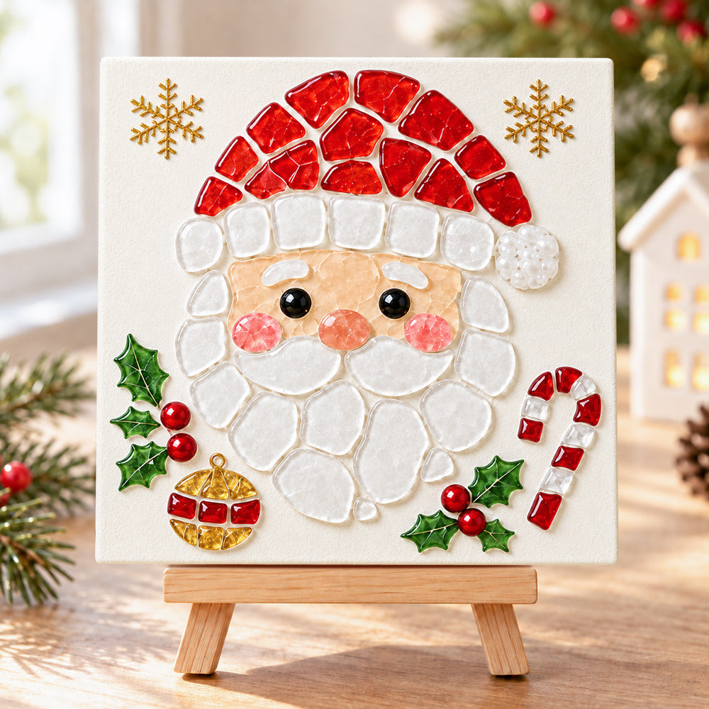Santa face sea glass art kit finished artwork on display