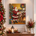 Finished santa filling stockings by fireplace pearl diamond painting artwork displayed as holiday home decor