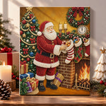 Santa filling stockings by fireplace pearl diamond painting kit for beginners