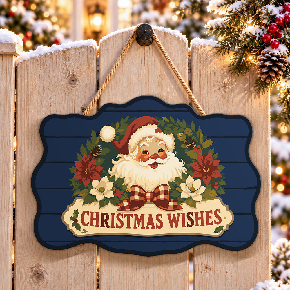 Santa floral wishes paint by numbers door hanger on a garden gate