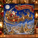 Santa flying over snowy village pearl diamond painting kit for beginners