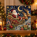 Finished santa flying with reindeers pearl diamond painting artwork displayed as holiday home decor