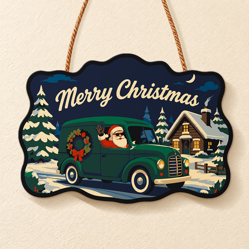 Santa green delivery van paint by numbers door hanger finished design