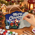 Santa green sidecar motorcycle paint by numbers door hanger painting process