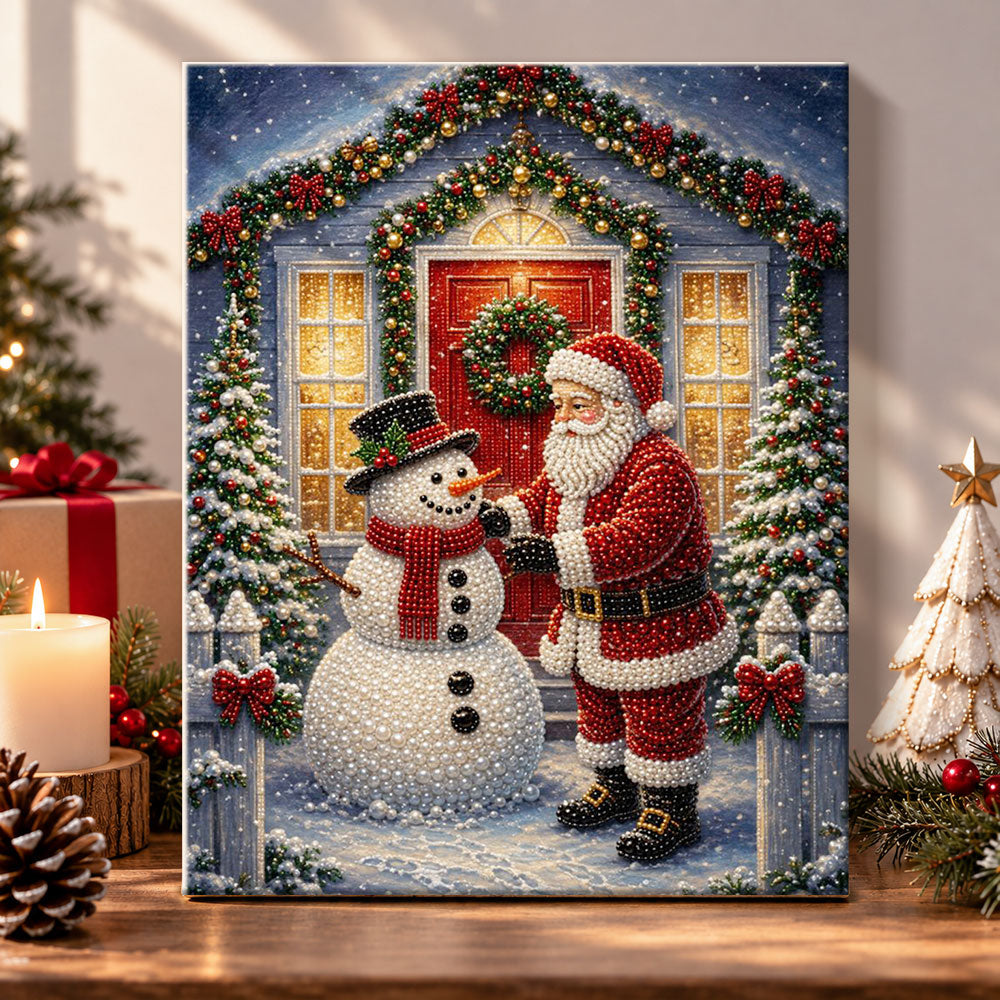 Santa greeting snowman pearl diamond painting kit for beginners