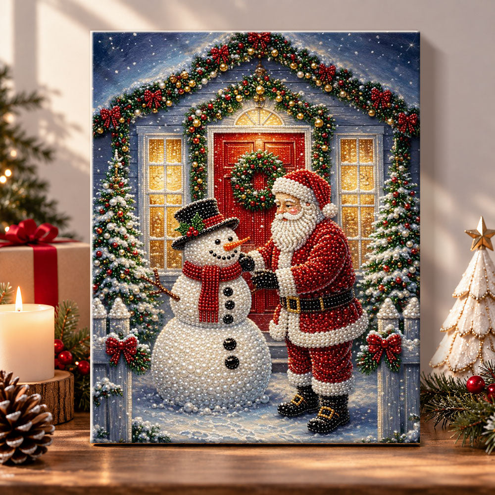 Santa greeting the snowman pearl diamond painting kit for beginners