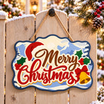 Santa hat christmas paint by numbers door hanger on a garden gate