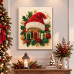 Finished santa hat festive vibe pearl diamond painting artwork displayed as holiday home decor