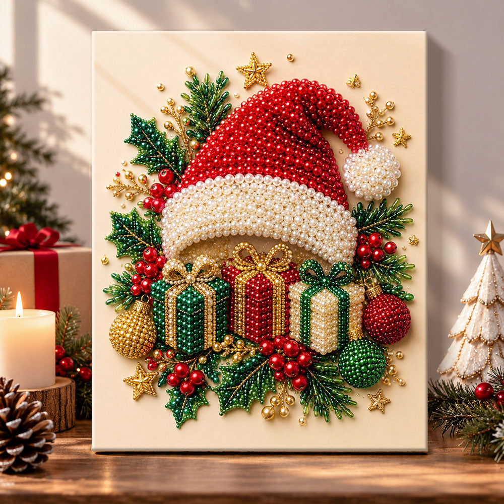 Santa hat festive vibe pearl diamond painting kit for beginners