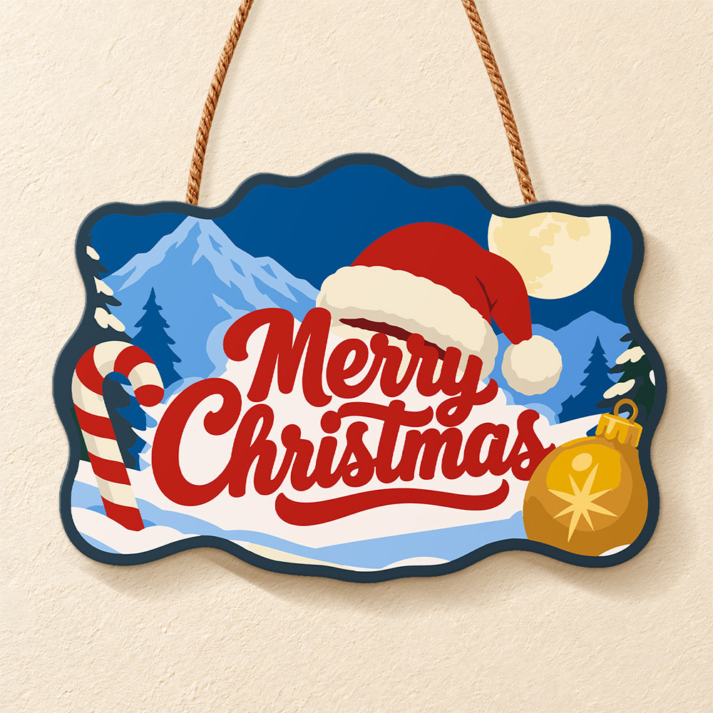 Santa hat mountain merry christmas paint by numbers door hanger finished design