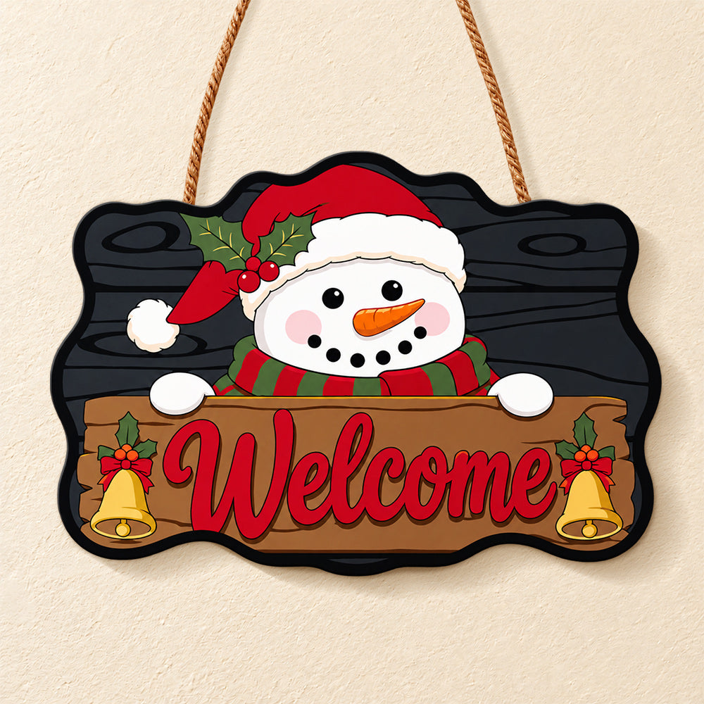 Santa hat snowman paint by numbers door hanger finished design