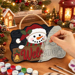 Santa hat snowman paint by numbers door hanger painting process