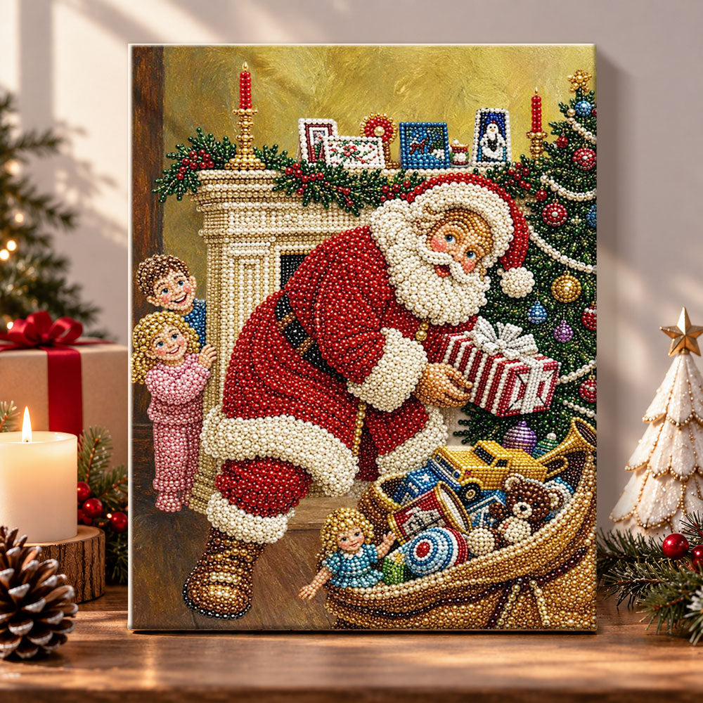 Santa hiding christmas gifts pearl diamond painting kit for beginners
