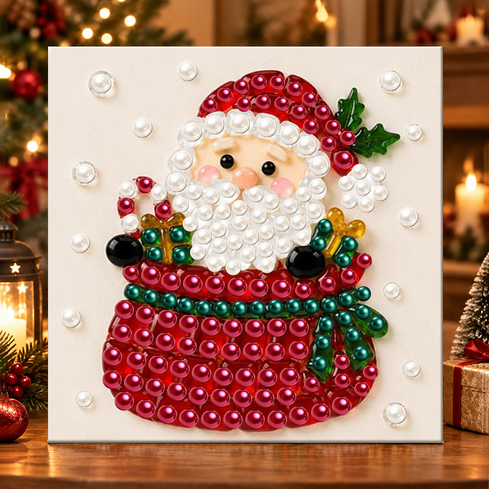 Santa hiding in gift sack pearl diamond painting kit for beginners