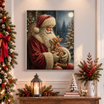 Finished santa holding baby deer pearl diamond painting artwork displayed as holiday home decor