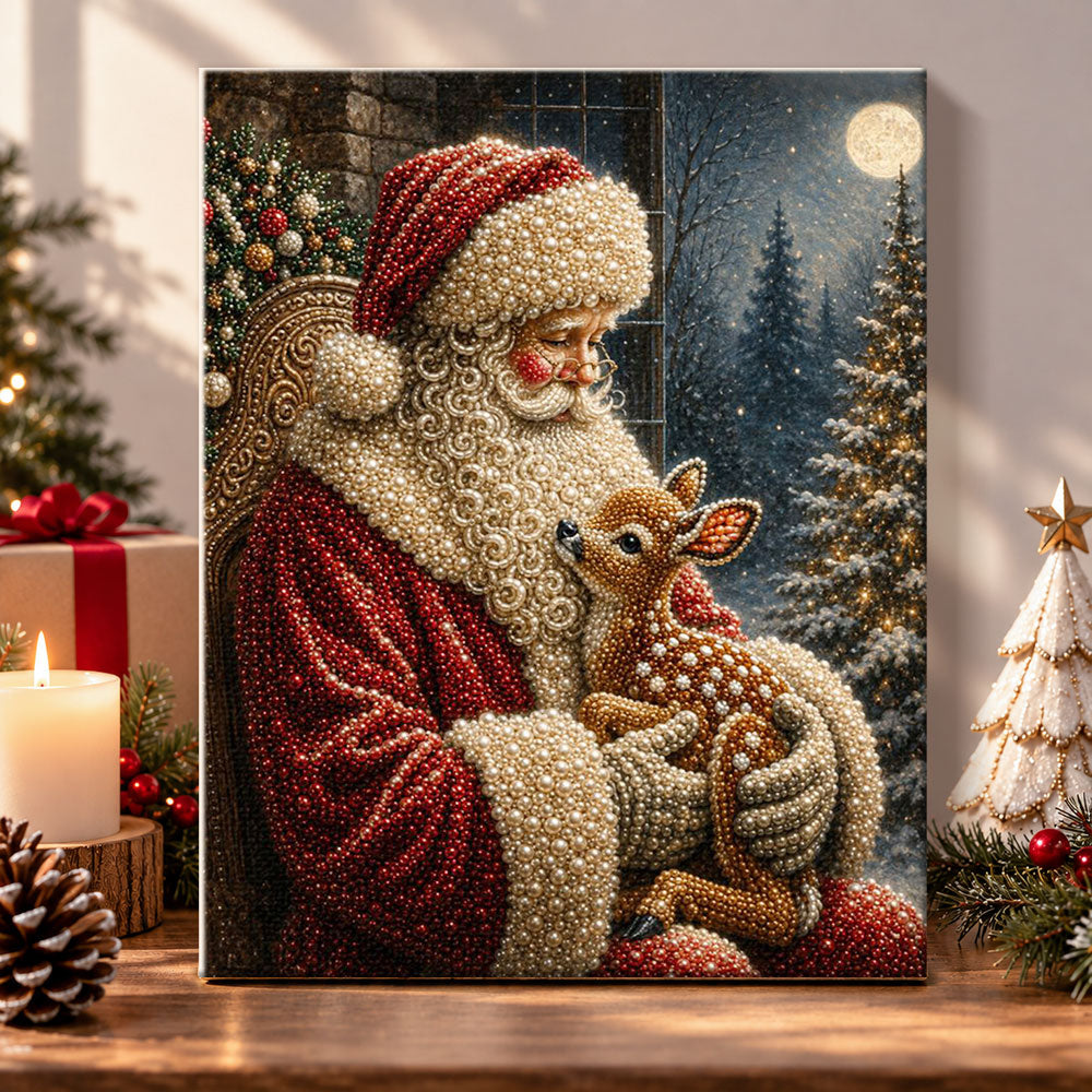 Santa holding baby deer pearl diamond painting kit for beginners