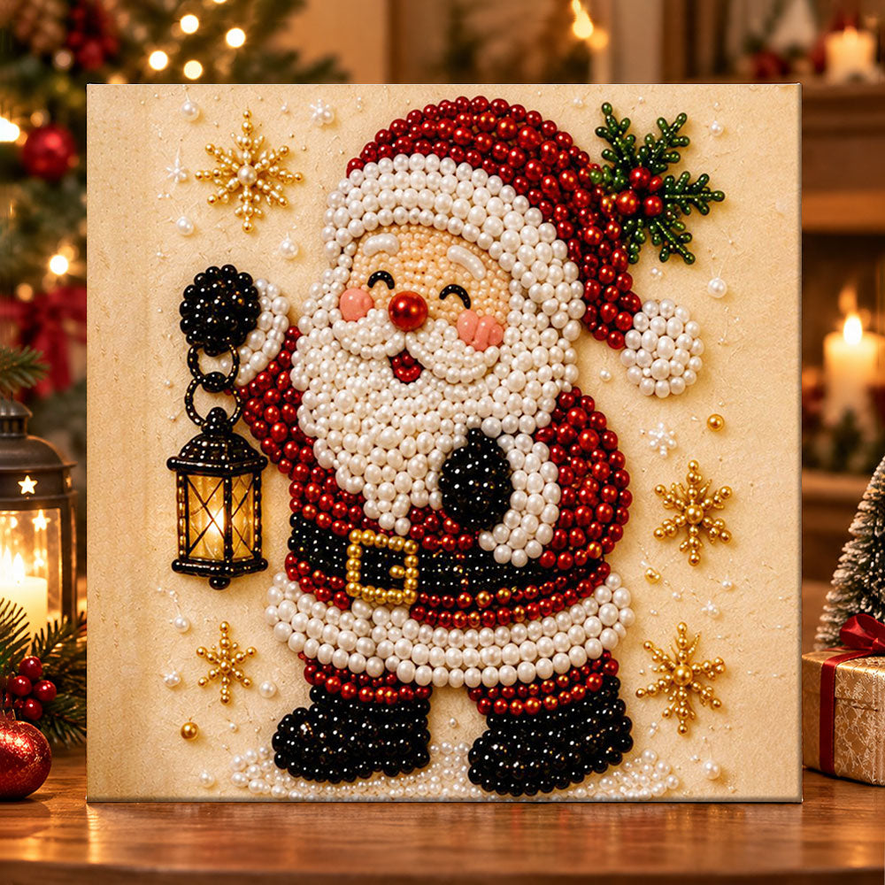 Santa holding glowing lantern pearl diamond painting kit for beginners