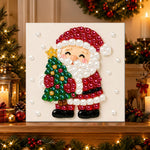 Finished santa holding little christmas tree pearl diamond painting artwork displayed as holiday home decor