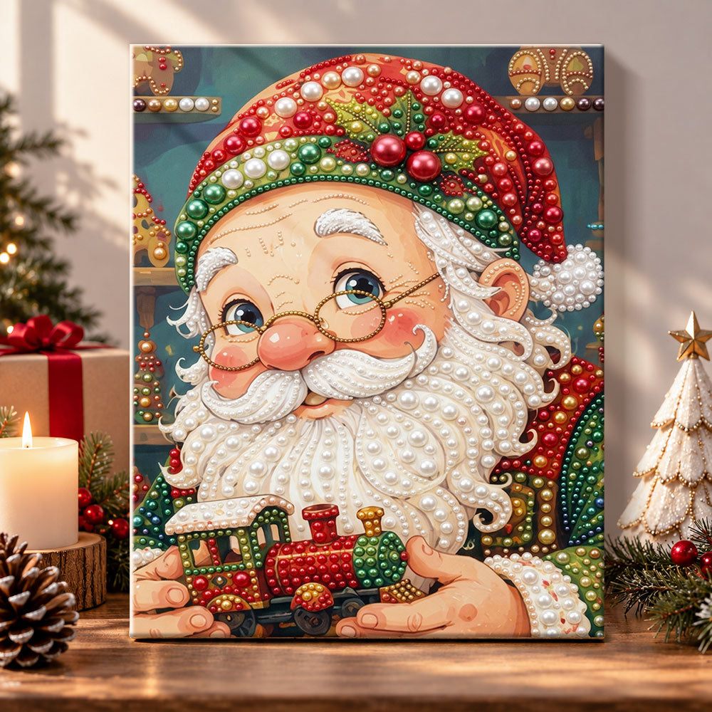 Santa holding toy train pearl diamond painting kit for beginners