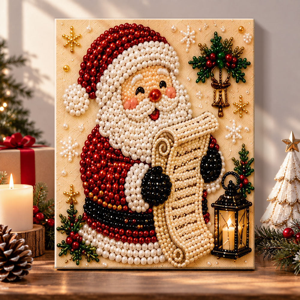 Santa holding wish list scroll pearl diamond painting kit for beginners