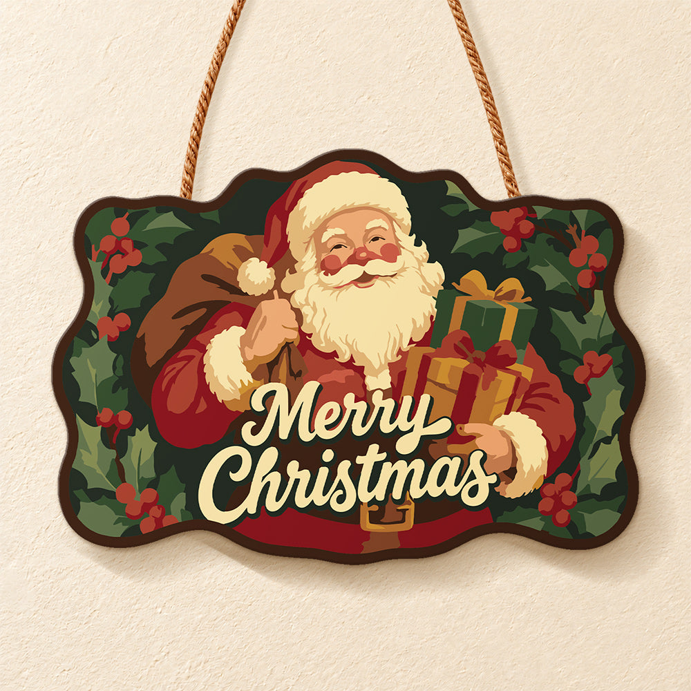 Santa holiday illustration paint by numbers door hanger finished design