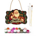 Santa holiday illustration paint by numbers door hanger with paints and brushes