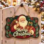 Santa holiday illustration paint by numbers door hanger on a garden gate