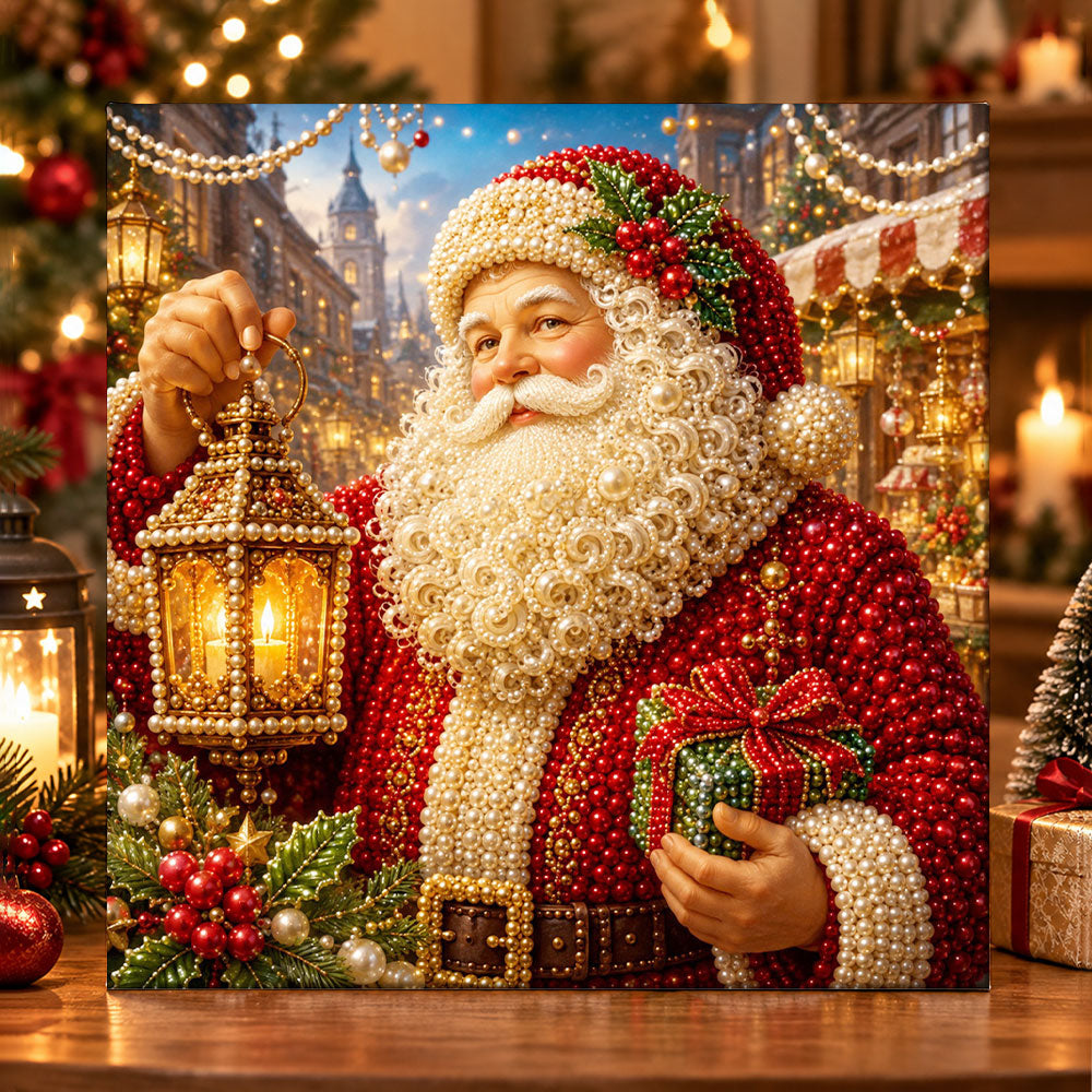 Santa in christmas town pearl diamond painting kit for beginners