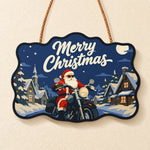 Santa motorcycle snow village paint by numbers door hanger finished design