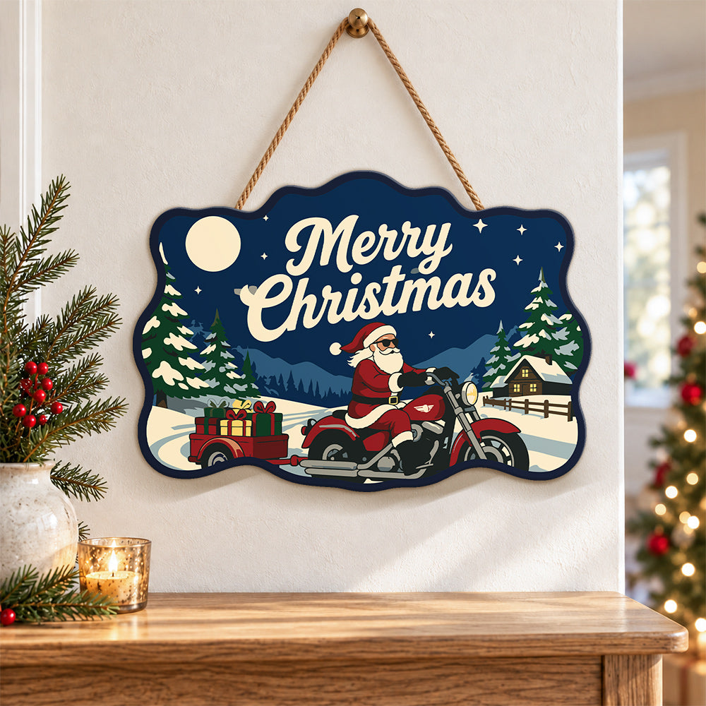 Santa motorcycle with gift trailer paint by numbers door hanger as indoor wall decor