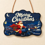 Santa on blue motorcycle paint by numbers door hanger finished design