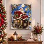 Finished santa on festive sleigh carriage pearl diamond painting artwork displayed as holiday home decor