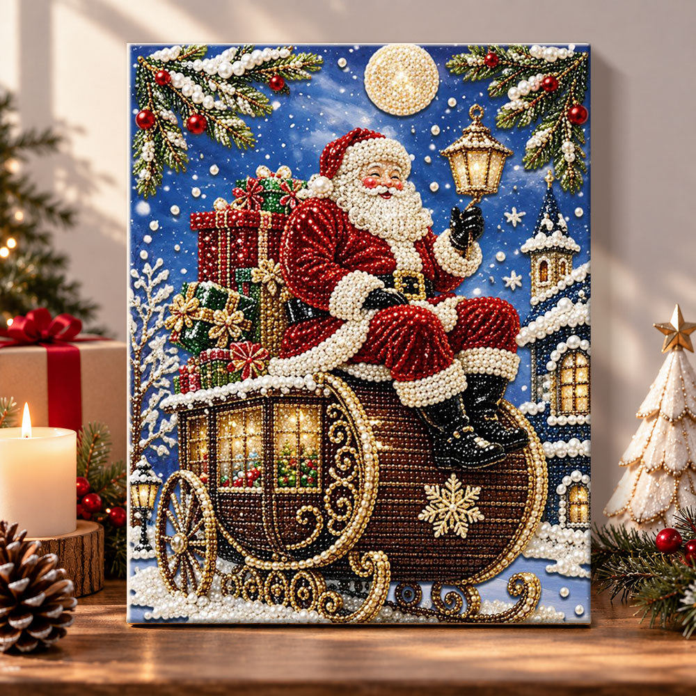 Santa on festive sleigh carriage pearl diamond painting kit for beginners