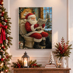 Finished santa reading newspaper on toilet pearl diamond painting artwork displayed as holiday home decor